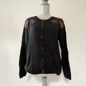 Louizon cardigan mohair wool blend black embroidered dark floral sweater